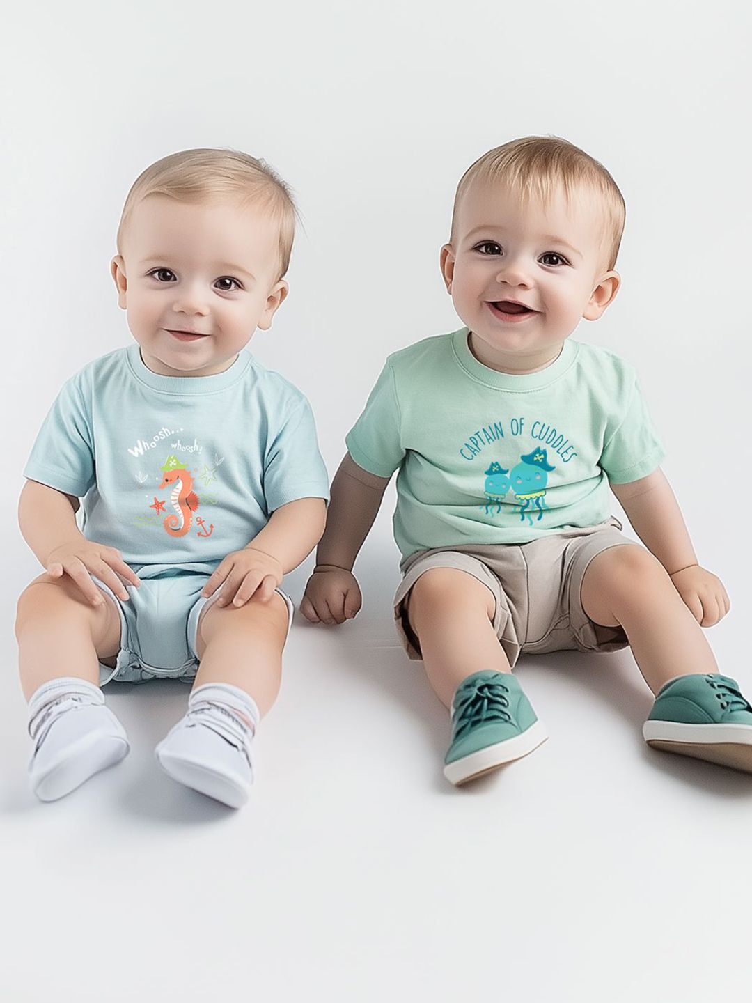 Nauti Nati Infants Boys Pack of 2 Graphic Printed Cotton T-shirts