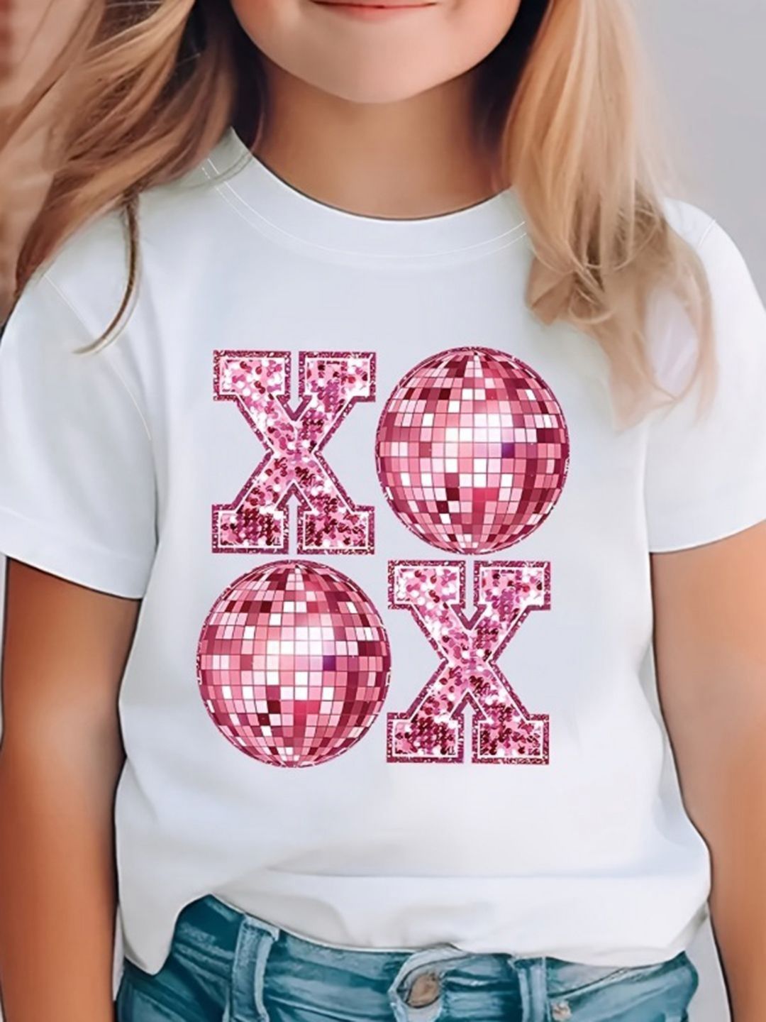 YK Girls Printed Raw Edge T-shirt