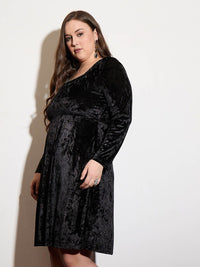 SASSAFRAS Curve Women Square Neck Embellished Velvet Fit & Flare Dress