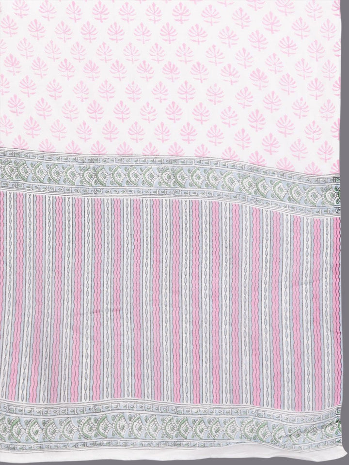 Libas Floral Printed Notch Neck Cotton Straight Kurta With Palazzos & Dupatta