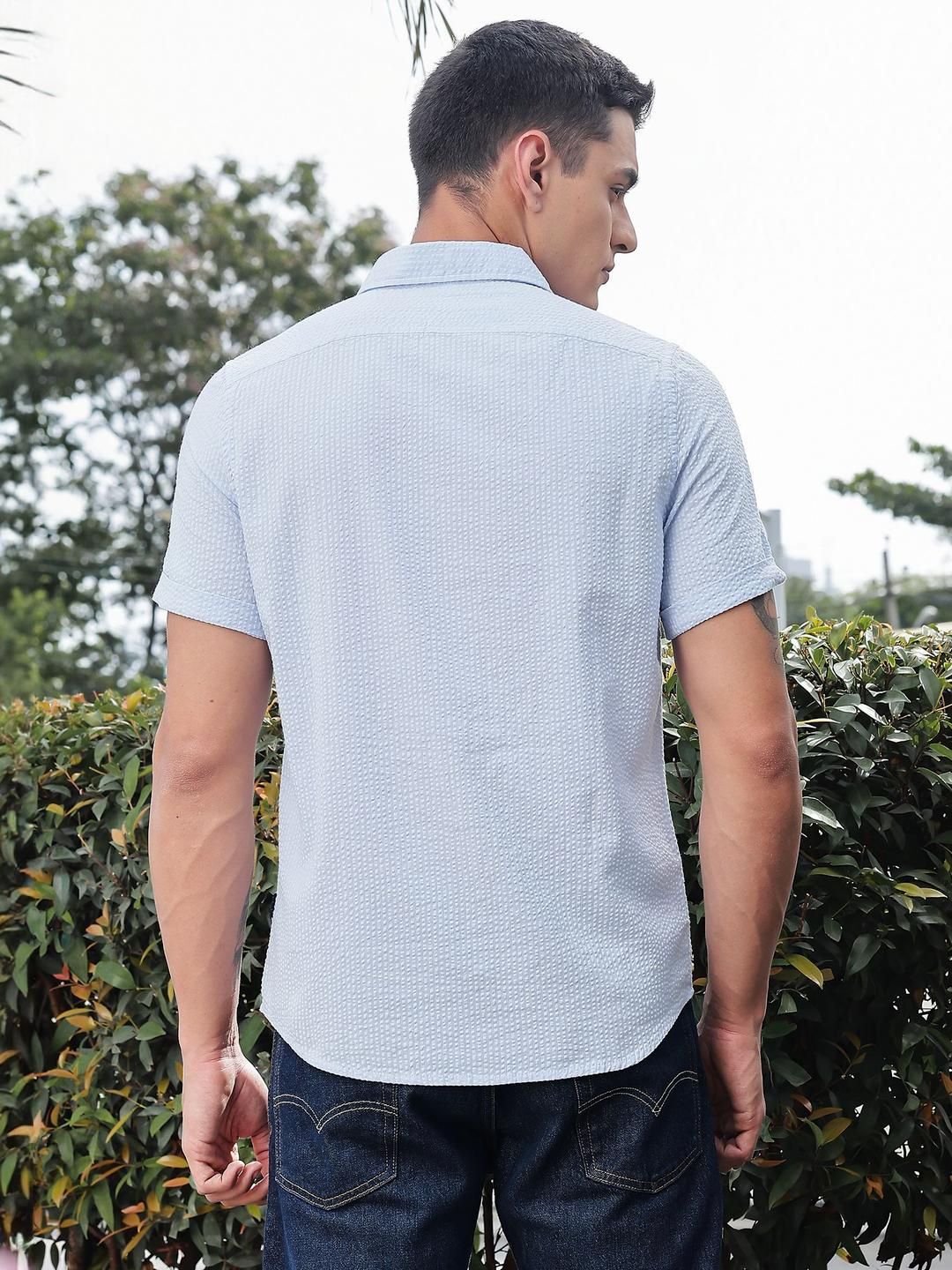 Thomas Scott Men Classic Slim Fit Seersucker Casual Shirt