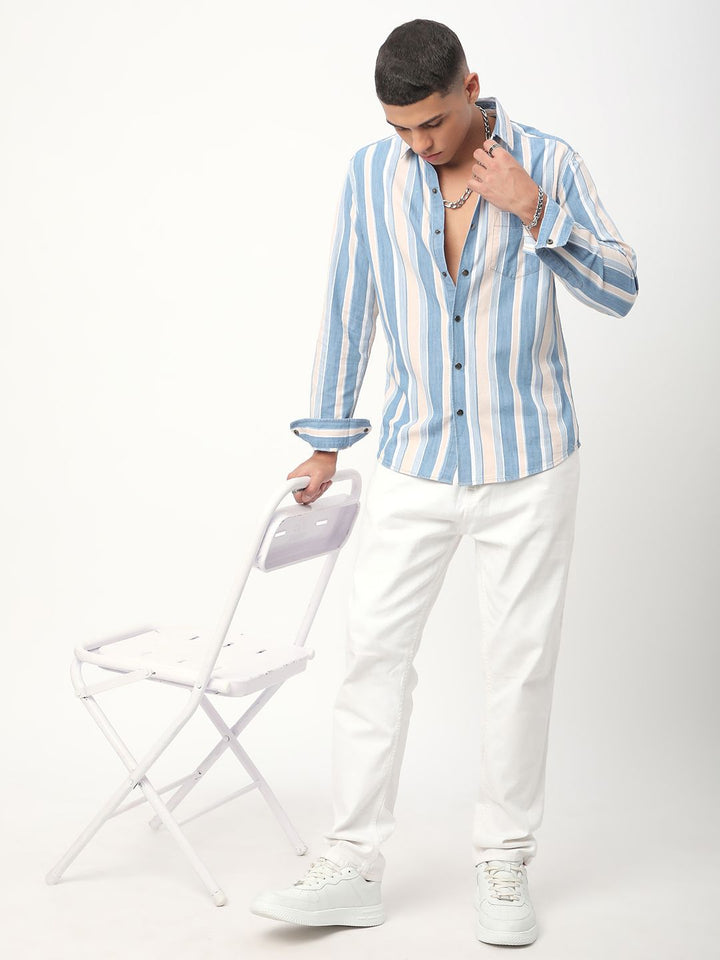 VASTRADO Men Classic Fit Spread Collar Multi Striped Cotton Casual Shirt
