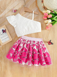 YK Girls Printed Top With Skirt Clothing Set