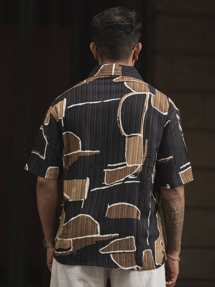 Powerlook Men Cuban Collar Abstract Printed Oversized Casual Shirt