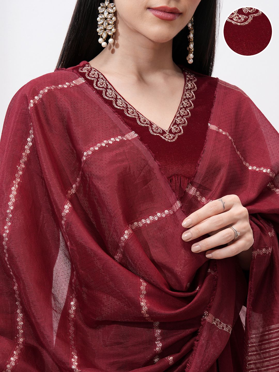Vishudh Women Ethnic Motifs Embroidered Regular Kurta with Trousers & With Dupatta