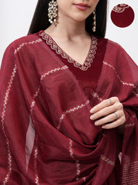 Vishudh Women Ethnic Motifs Embroidered Regular Kurta with Trousers & With Dupatta