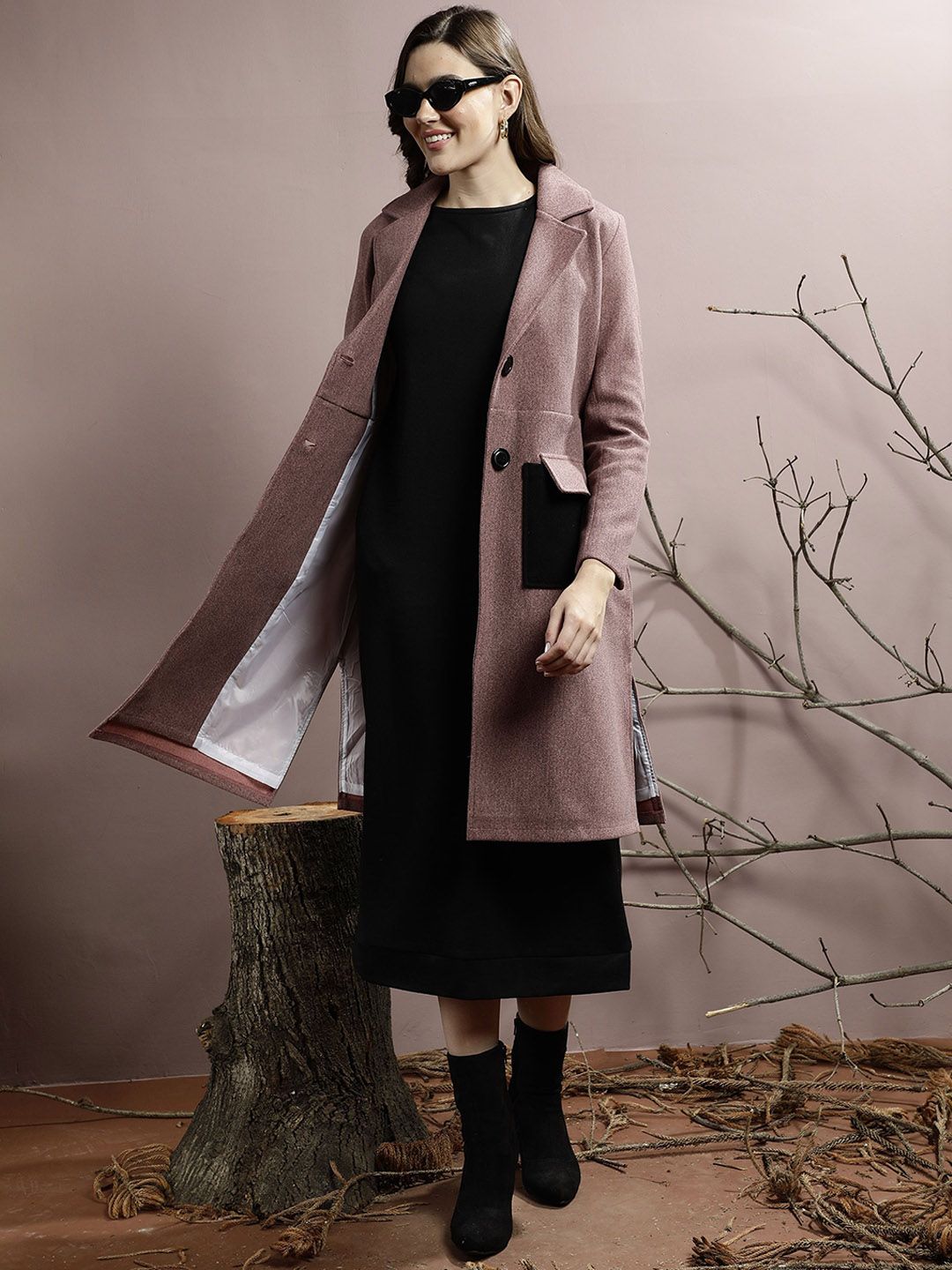 Athena Women Notched Collar Longline Overcoat