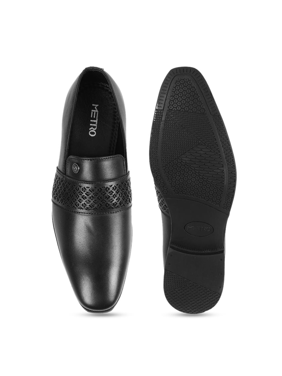 Metro Men Textured Leather Slip-On Shoes Formal Shoes