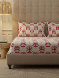 URBAN SPACE Florabell Cherry Red 200 TC Floral Queen Bedsheet