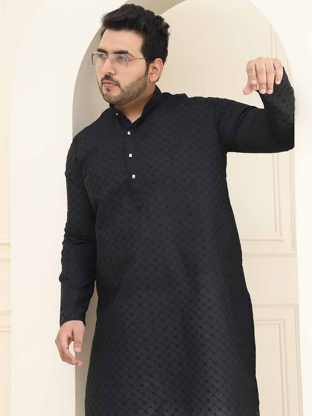 SOJANYA PLUS Kolar Mandarin Sulam Bunga Pure Cotton Kurta Lurus