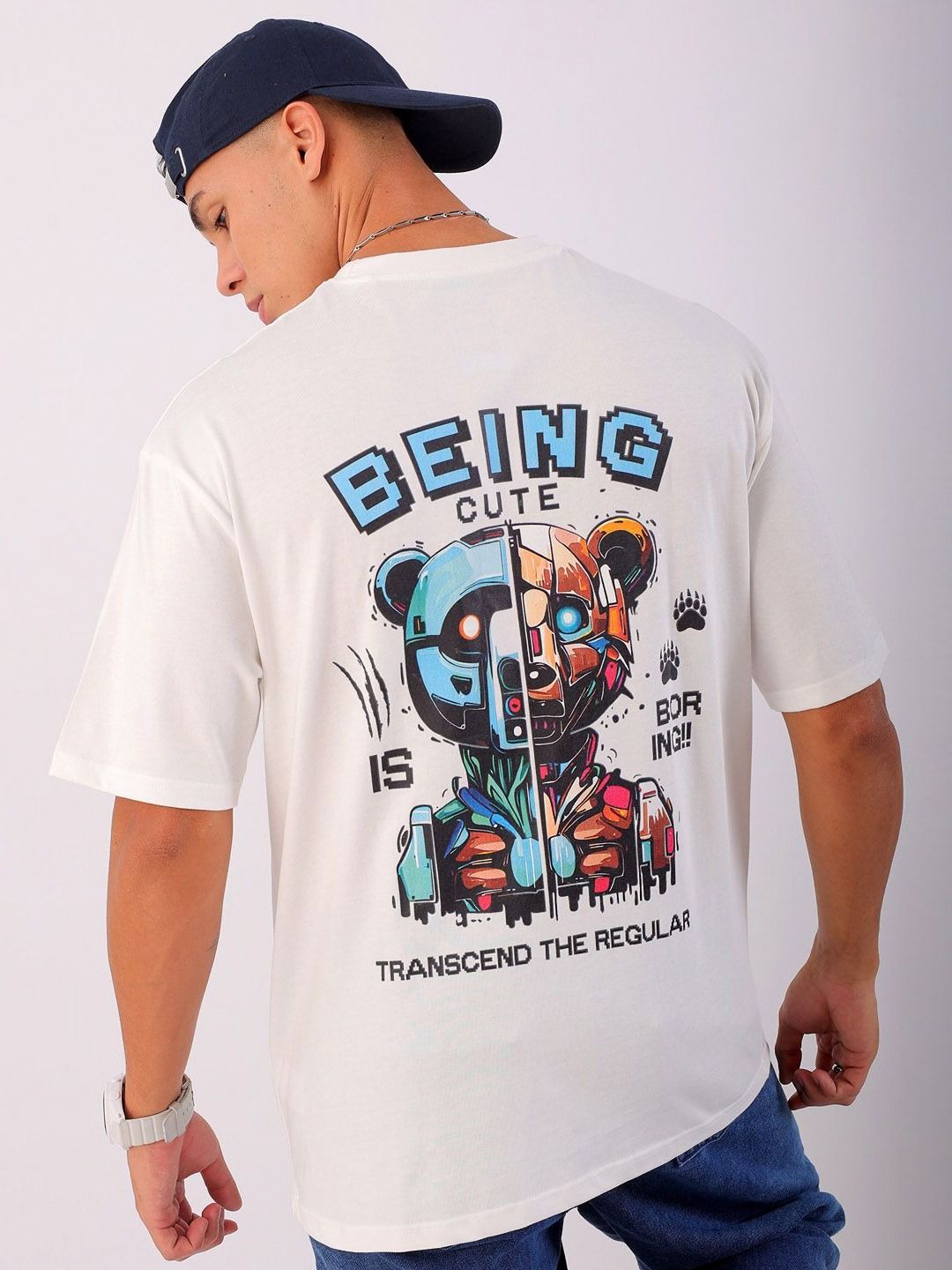 The Indian Garage Co Men Graphic Printed Round Neck Cotton Oversized T-Shirt