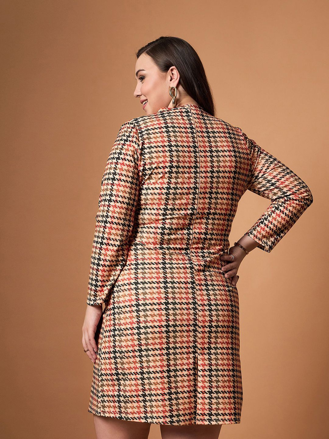 SASSAFRAS Curve Embellished Checked Sheath Dress