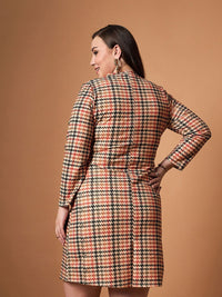 SASSAFRAS Curve Embellished Checked Sheath Dress