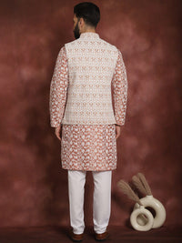 Anouk Floral Embroidered Regular Kurta with Churidar & Nehru jacket