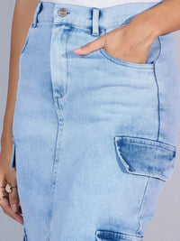 SASSAFRAS Denim High Rise Box Pocket Pencil Midi Skirts