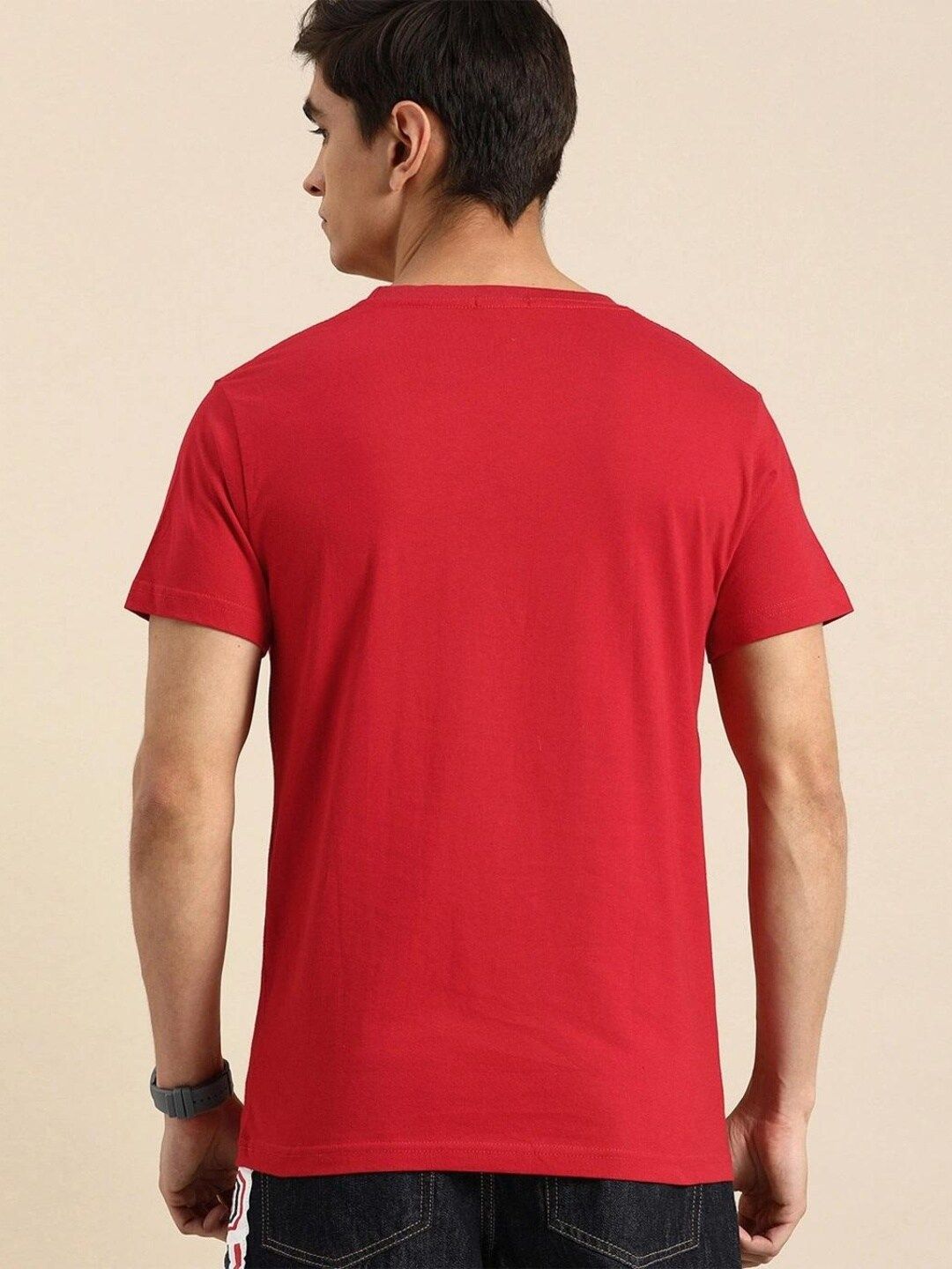 Bewakoof Men Red Typography Printed Pure Cotton T-shirt