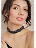 Rubans rhodium bersalut hitam beroksida beroketkan kalung choker