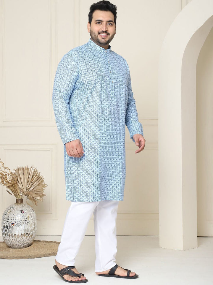 SOJANYA PLUS Floral Embroidered Thread Work Cotton Linen Straight Kurta with Pyjamas