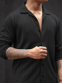 Powerlook Men Cuban Collar Textured Cotton Relaxed Fit Casual Shirt