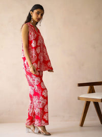 SANSKRUTIHOMES Printed V Neck Tunic With Trousers Co-Ords Set