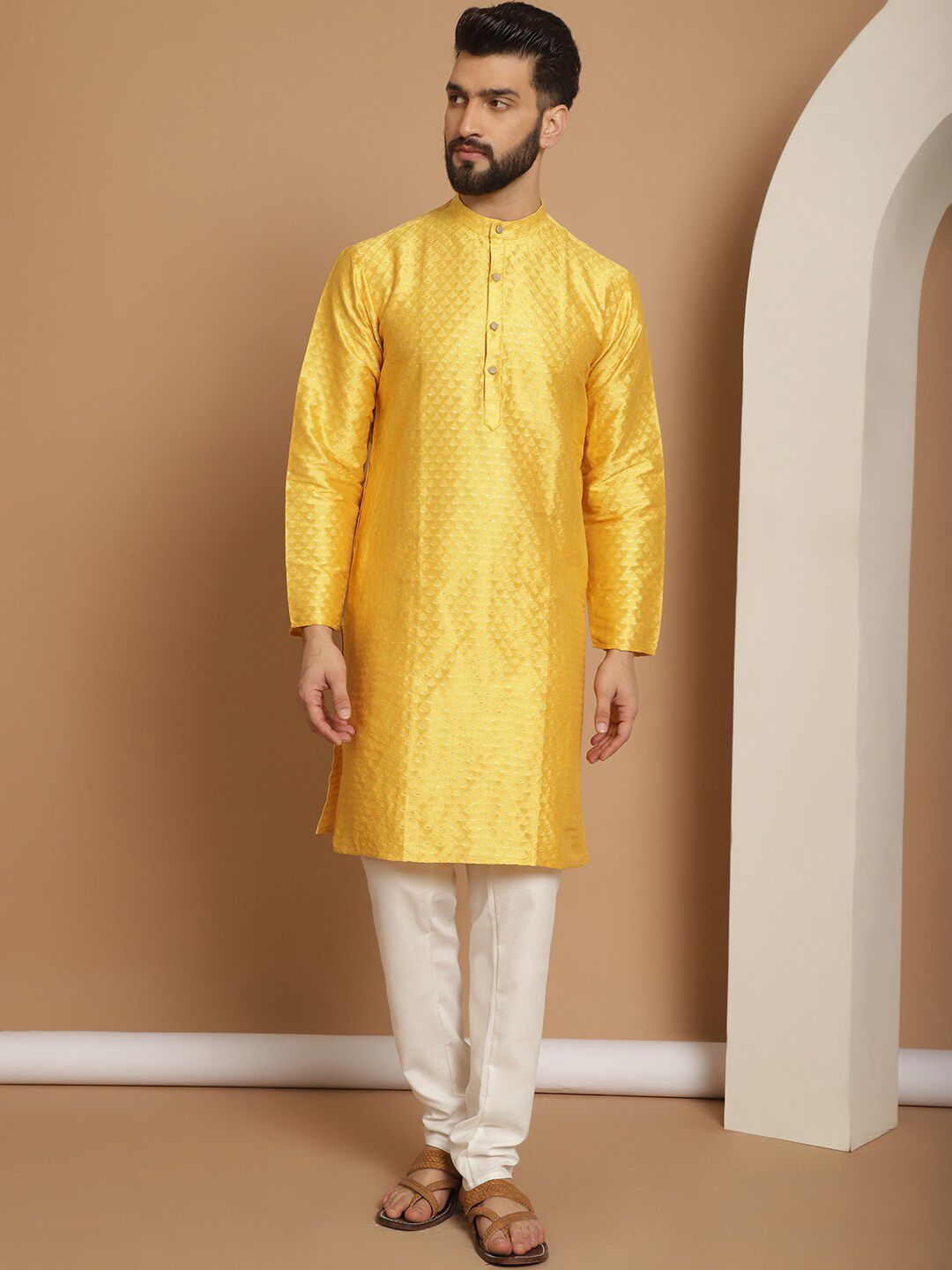 Anouk Embroidered Straight Jacquard Silk Regular Kurta with Churidar