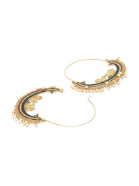 Anouk Green Gold-Plated Stone Studded & Beaded  Crescent Shaped Hoop Earrings