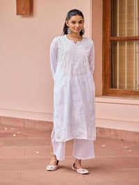 House of Chikankari Women White Cotton Chikankari Embroidered Kurta