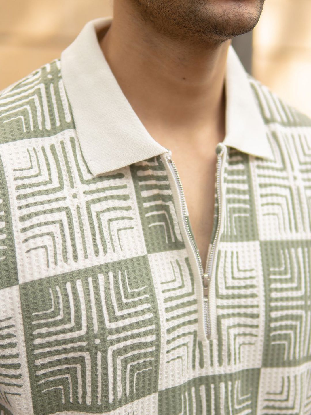 Powerlook SS25 Geometric Printed Polo Collar Pure Cotton T-Shirt