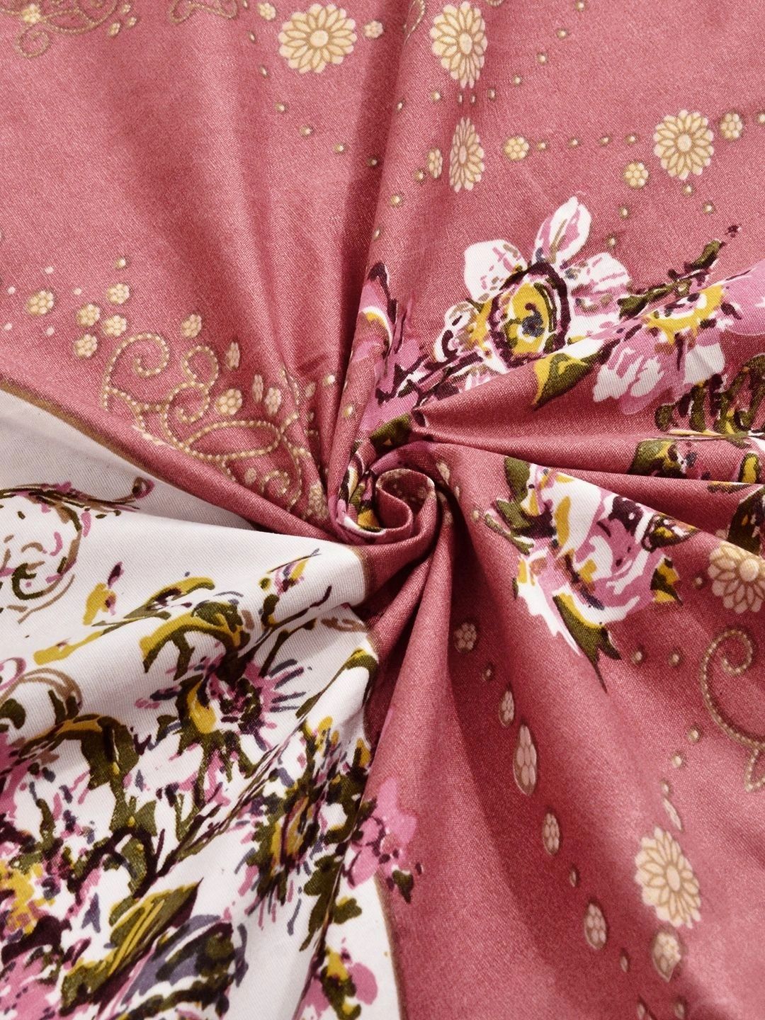KLOTTHE Rust & Pink Floral 300 TC King Bedsheet with 2 Pillow Covers