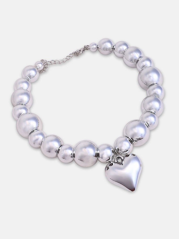 SOHI Metallic Metallic Silver-Lated Heart Heart Complace Complace Collar