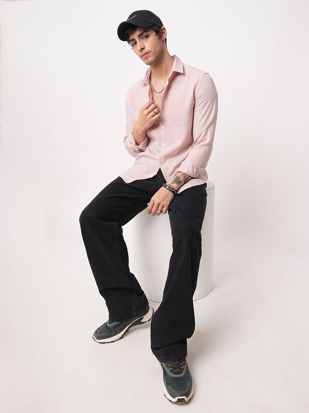 VASTRADO Men Pastel Peach Slub Textured Shirt