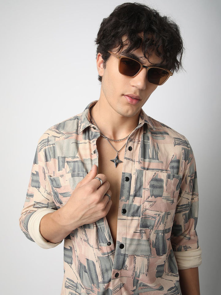 VASTRADO Men Classic Spread Collar Abstract Printed Cotton Slim Fit Casual Shirt