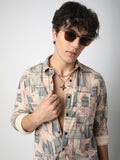 VASTRADO Men Classic Spread Collar Abstract Printed Cotton Slim Fit Casual Shirt