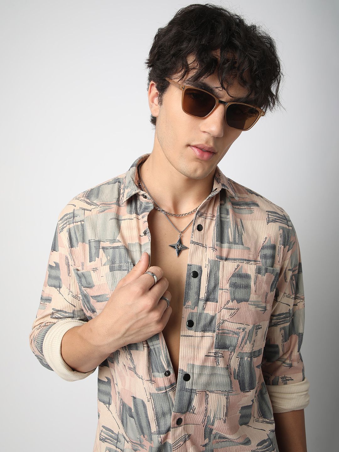 VASTRADO Men Classic Spread Collar Abstract Printed Cotton Slim Fit Casual Shirt