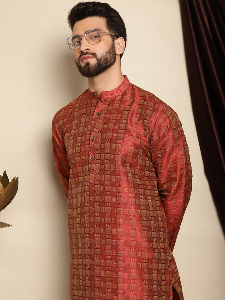 Anouk Geometric Self Design Mandarin Collar Straight Kurta With Churidar