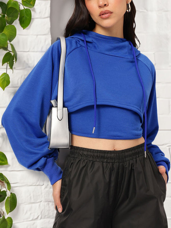 DressBerry Opulent Overlays Raglan Hooded Layered Crop Top