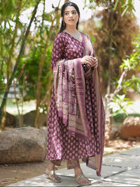 KALINI Floral Printed V-Neck Anarkali Kurta with Trousers & Dupatta