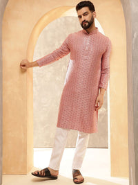 SOJANYA Ethnic Motifs Embroidered Mandarin Collar Sequinned Straight Kurta With Pyjamas