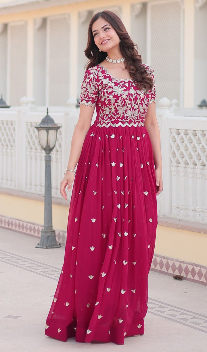 KALINI Women Georgette Embroidered Fit and Flare Ethnic Dress