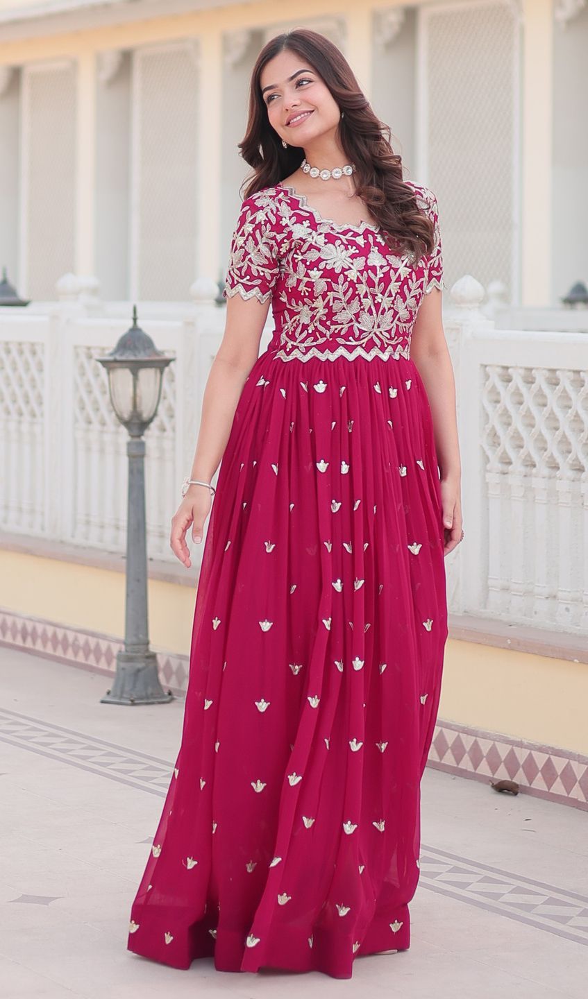 KALINI Women Georgette Embroidered Fit and Flare Ethnic Dress