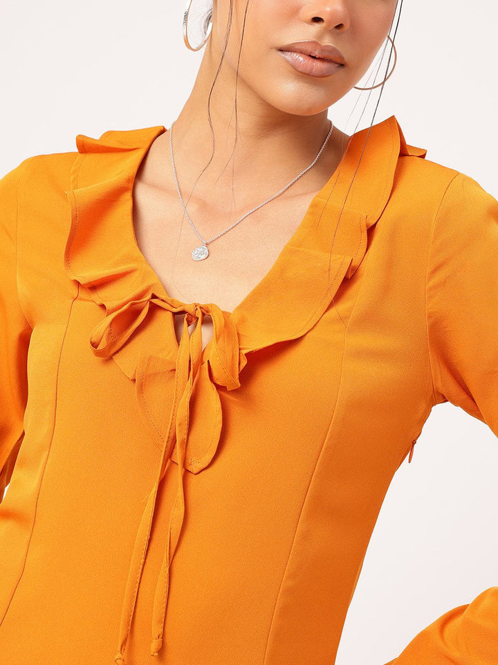 DressBerry Romantic Ruffles Tie-Up Neck Mini A-Line Dress