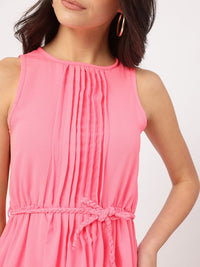 DressBerry Luxe Colorplay Belted Mini A-line Dress with Pintucks-Detail