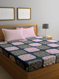 Myntra Elegant Homes Pink Floral Polycotton 300 TC King Fine Bedsheet with 2 Pillow Covers-98 x 87 inches