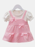 YK Girls Self Design Bow Detail Cotton Fit and Flare Dress