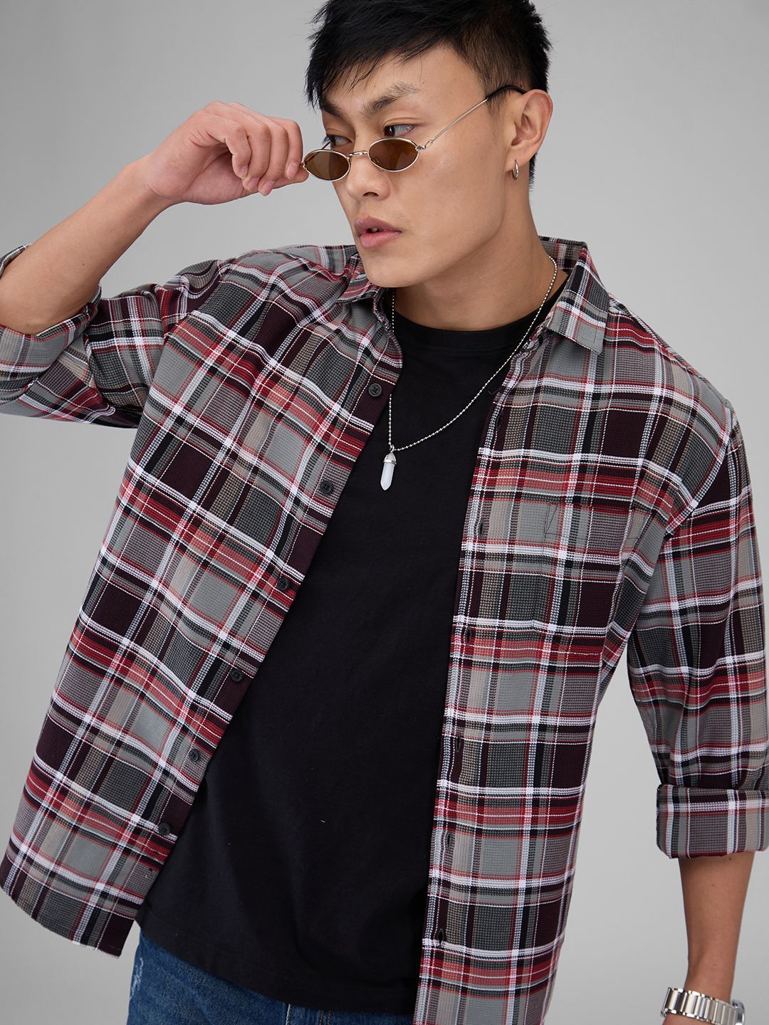 VASTRADO Men Classic Spread Collar Tartan Checked Cotton Slim Fit Casual Shirt