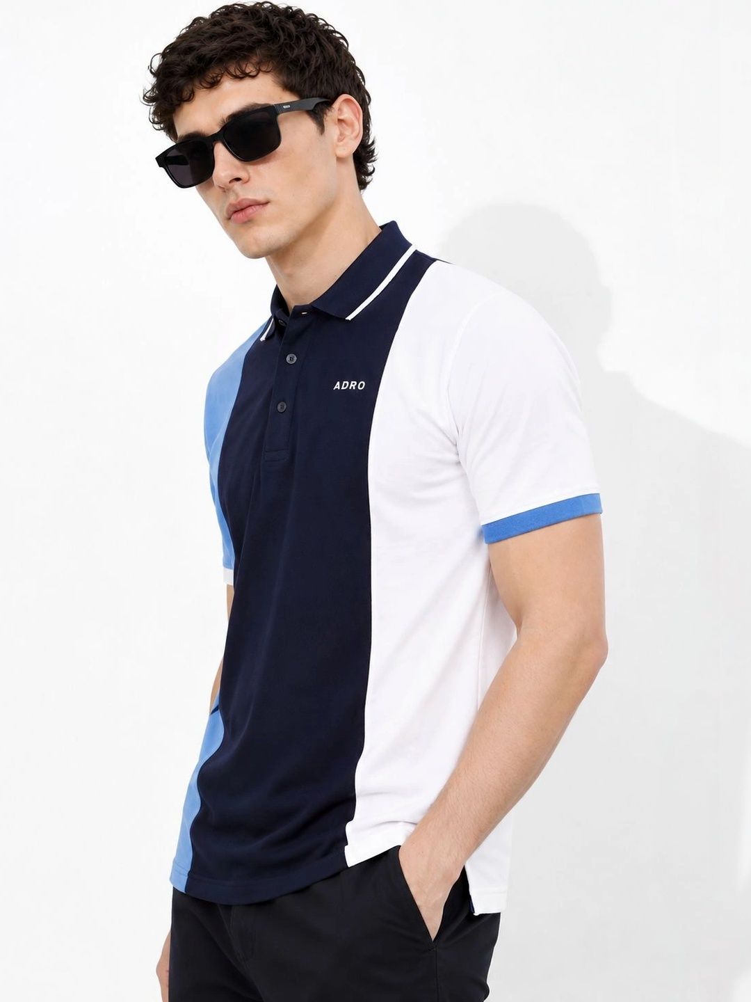 ADRO Men Colourblocked Polo Collar T-shirt
