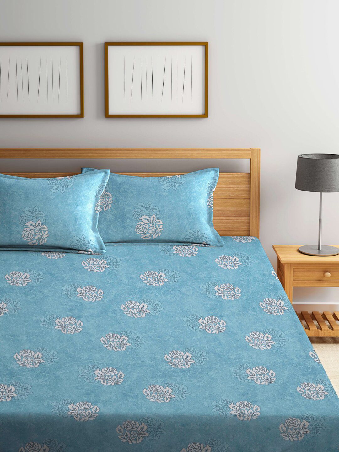 KLOTTHE Kapas Bunga 400 TC Cadar King Superfine dengan 2 Sarung Bantal-98 x 89 inci