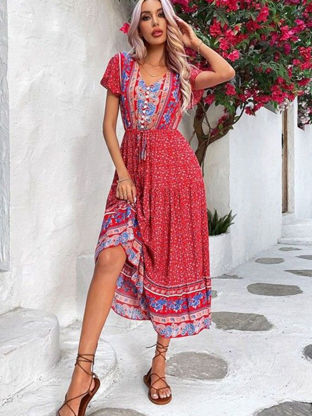 DressBerry Floral Print Empire Midi Dress