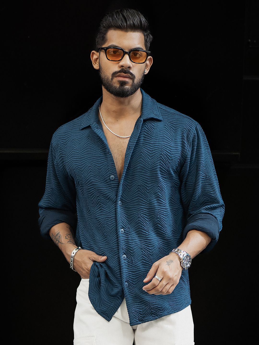 Powerlook Men Spread Collar Textured Relaxed Fit Casual Shirt