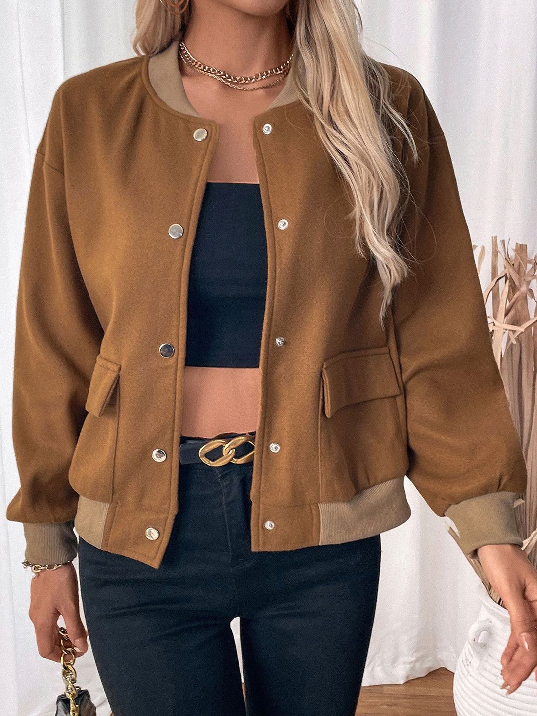 DressBerry Women Stand Collar Solid Casual Tailored Jacket